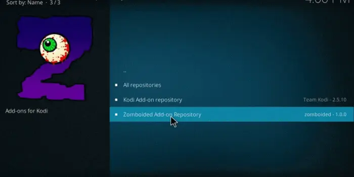 Navigate to Zomboided respository zip file and select it