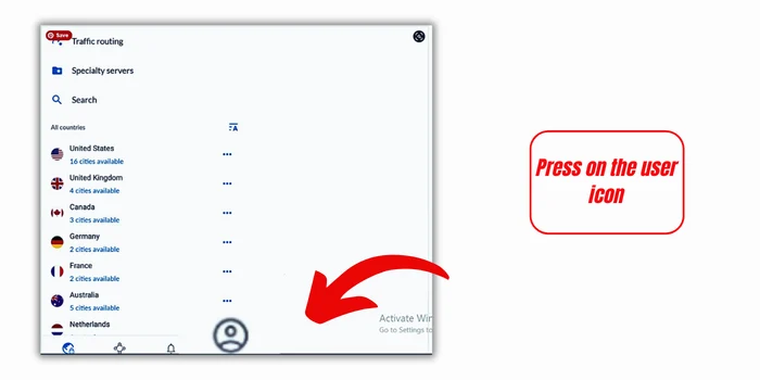 Press on the user icon